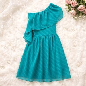 Teal One-Shoulder Chiffon Dress | Ruffle Detail | Flowy & Elegant size S